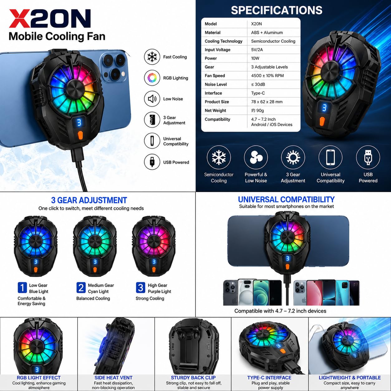 ❄️ FrostCool™ RGB Magnetic Phone Cooler 2.0